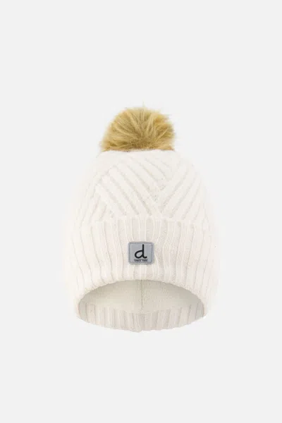 Deux Par Deux Kids' Winter Knit Hat With Pompom Off-white In Multi