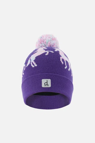 Deux Par Deux Kids' Winter Knit Hat With Pompom Purple And Blue In Multi