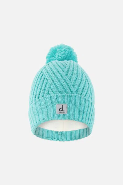 Deux Par Deux Kids' Winter Knit Hat With Pompom Turquoise Blue