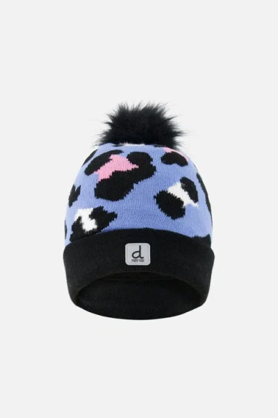 Deux Par Deux Kids'  Winter Leopard Jacquard Fleece-lined Pompom Knit Hat In Multi