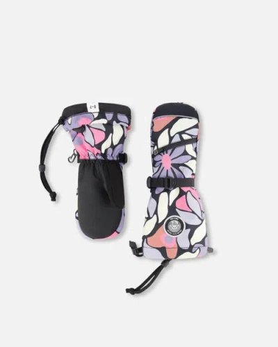 Deux Par Deux Kids'  Winter Mittens Teknik Retro Flower In Black
