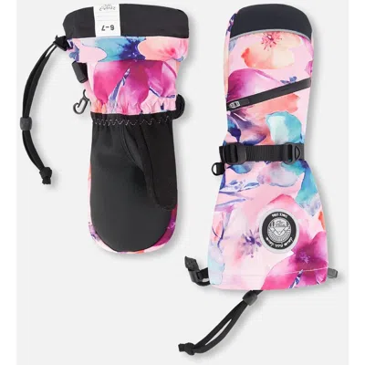 Deux Par Deux Kids'  Winter Mittens Teknik Watercolor Flower In Pink