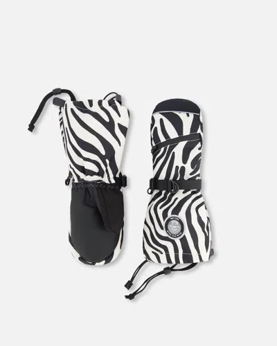 Deux Par Deux Kids' Winter Mittens Teknik Zebra Print In Black