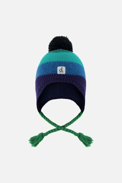 Deux Par Deux Kids'  Winter Ombré Stripe Fleece Lined Peruvian Knit Hat With Pompom In Blue