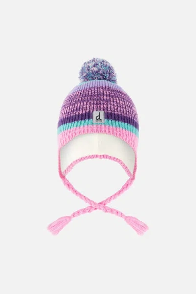 Deux Par Deux Kids'  Winter Peruvian Jacquard Fleece-lined Pompom Knit Hat In Purple
