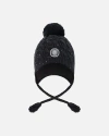 Deux Par Deux Winter Peruvian Knit Hat With Pompom And Lining In Black