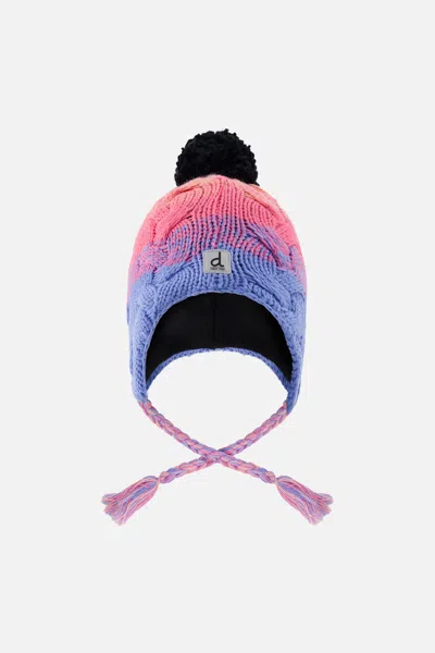 Deux Par Deux Kids' Winter Peruvian Knit Hat With Pompom Blue And Pink Gradient In Multi