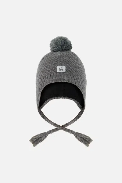 Deux Par Deux Kids' Winter Peruvian Knit Hat With Pompom Cool Dark Grey In Orange