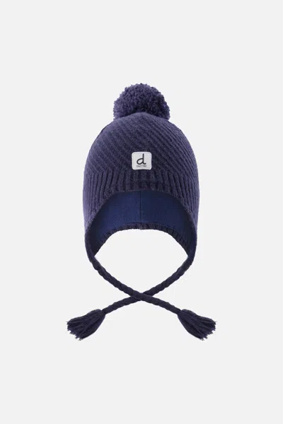 Deux Par Deux Kids' Winter Peruvian Knit Hat With Pompom Navy Blue