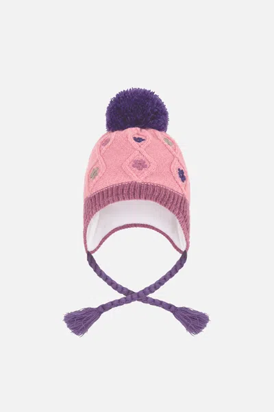 Deux Par Deux Kids' Winter Peruvian Knit Hat With Pompom Pink And Mauve In Purple