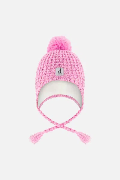 Deux Par Deux Kids' Winter Peruvian Knit Hat With Pompom Pink Multicolored Details