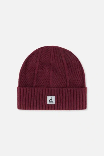 Deux Par Deux Kids'  Winter Ribbed Fleece Lined Knit Hat With Logo Patch In Burgundy