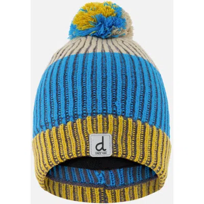 Deux Par Deux Kids'  Winter Stripe Ribbed Cuff Knit Hat With Pompom In Blue