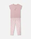 Deux Par Deux Printed Organic Cotton Two-piece Pajama Set Small Pink Flowers On Pale Pink Background In Multi