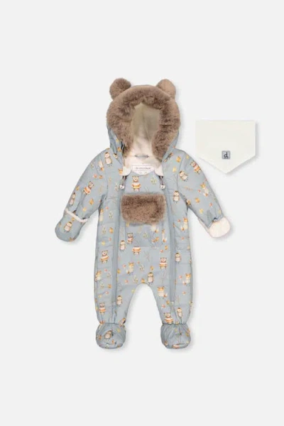 Deux Par Deux Babies'  Woodland Creatures One Piece Footie Romper & Neckwarmer Snowsuit In Multi