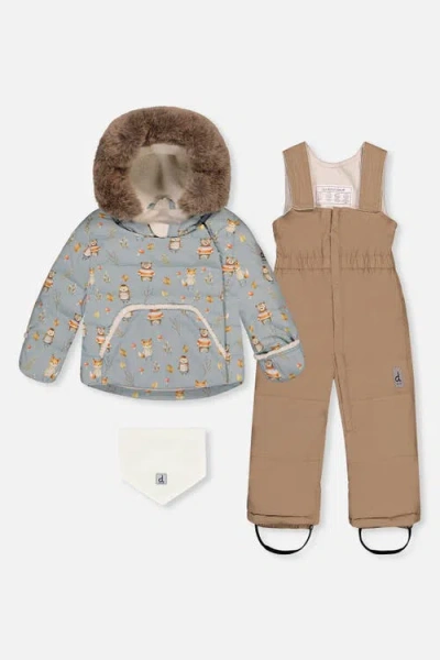 Deux Par Deux Babies'  Woodland Creatures Two Piece Coat Pants & Neckwarmer Snowsuit In Blue Animal Print