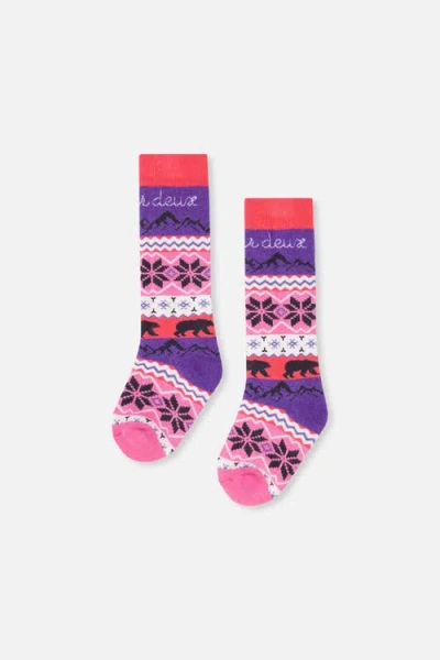 Deux Par Deux Babies'  Wool Padded Merino Ski Socks In Pink