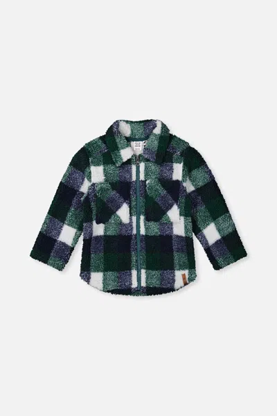 Deux Par Deux Kids' Zipped Overshirt Blue And Green Checks In Multi