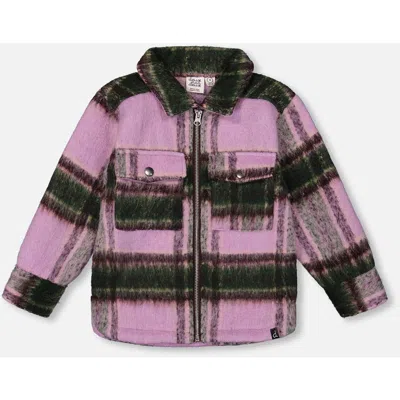 Deux Par Deux Kids'  Zipped Plaid Overshirt In Pink