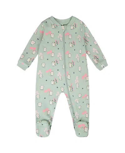 Deux Par Deux Girls'organiccotton Kitten Print One-piece Pyjama - Baby In Green