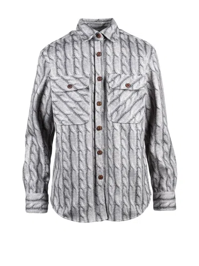Deuxieme Grey Textured Cable Knit Wool-blend Heavyweight Shirt