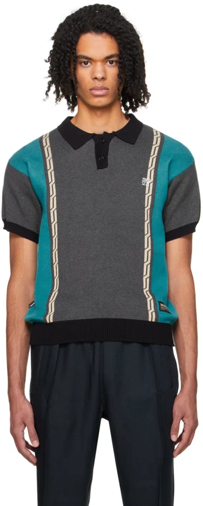 Deva States Black & Blue Jacquard Polo In Black/multi