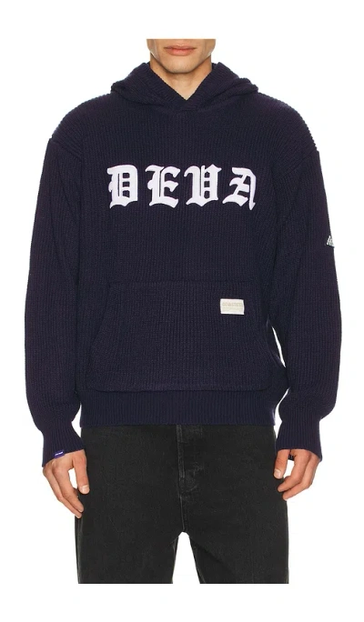 Deva States Blackletter Knitted Hoodie In Blue