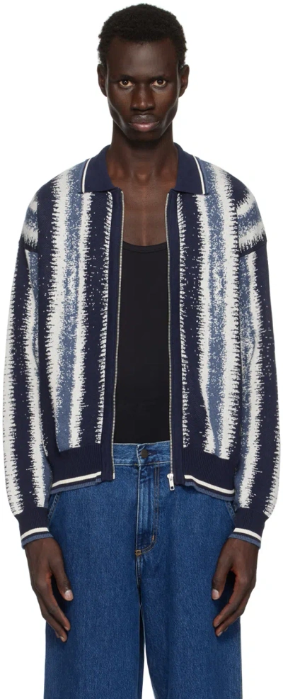 Deva States Blue Zip-up Ikat Polo In Ikat - Blue