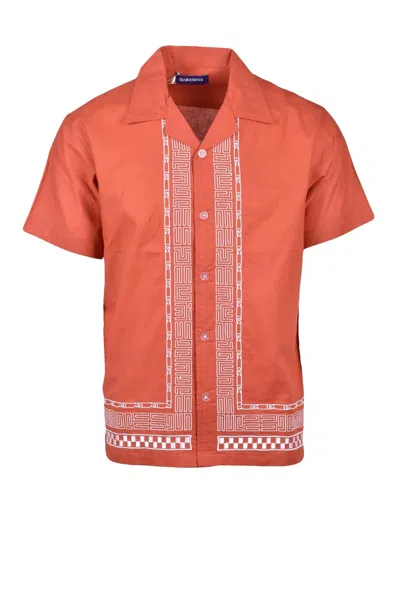 Deva States Brown Geometric Boxy Shirt In Orange