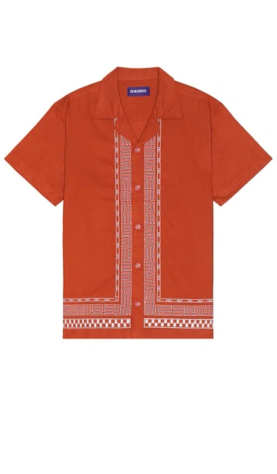 Deva States Relic Embroidered Shirt In Red & Terracotta