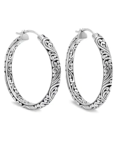 Devata 35mm Filigree Hoop Earrings In Silver