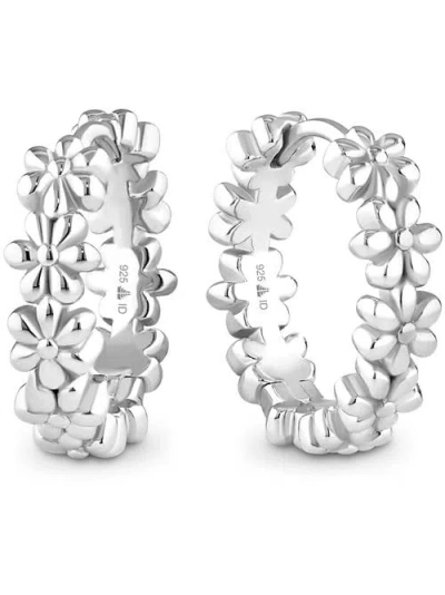 Devata Daisy Flower Hoop Earrings In Metallic