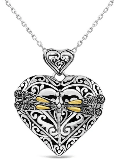 Devata Dragonfly Heart Pendant Necklace In Metallic