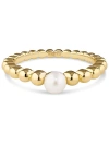 Devata Freshwater Pearl On Beaded Ball Ring In Gold