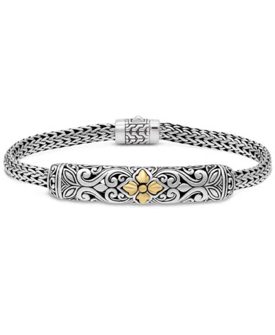Devata Maple Leaf On Filigree With Dragon Bone Chain Bracelet In Silver