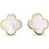 Devata Mother Of Pearl Clover Stud Earrings In Gold