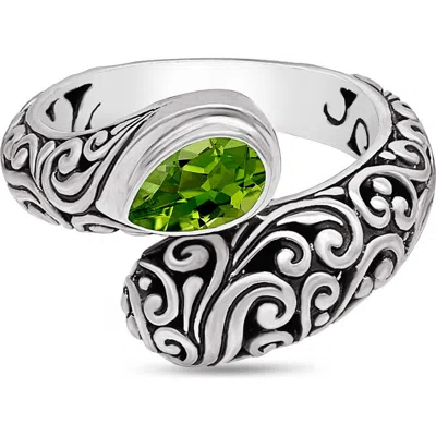 Devata Peridot & Sterling Silver Bali Filigree Ring In Silver/green