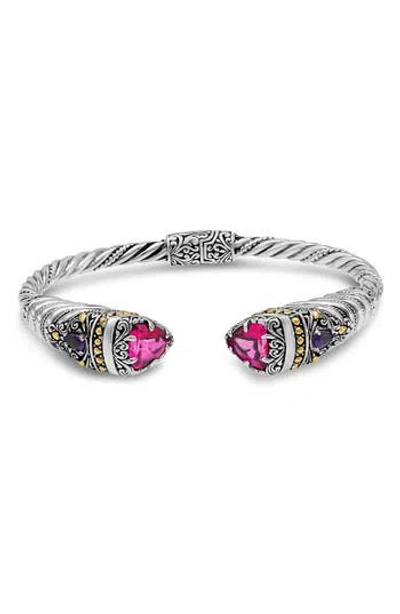 Devata Pink Topaz & Sterling Silver Bali Cuff Bracelet In Silver/gold