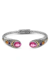 Devata Sterling Silver & 18k Gold Pink Topaz, Amethyst & Citrine Hinged Cuff Bracelet In Silver/gold