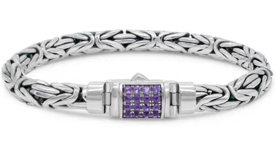 Pre-owned Devata Sterling Silver Borobudur Bracelet Amethyst Byk6257am L/8.0" In Silver, Purple