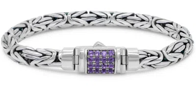 Pre-owned Devata Sterling Silver Borobudur Bracelet Amethyst Byk6257am M/7.5" In Silver, Purple