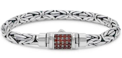 Pre-owned Devata Sterling Silver Borobudur Bracelet Garnet Byk6257ga L/8.0"