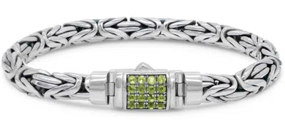 Pre-owned Devata Sterling Silver Borobudur Bracelet Peridot Byk6257pe Xl/8.5" In Silver, Green