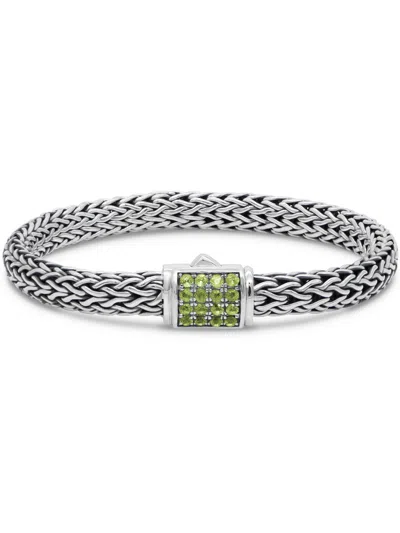 Pre-owned Devata Sterling Silver Dragon Bone Bracelet Peridot Dbk6257pe L/8.0" In Silver, Green