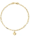 Devata Sweet Heart Charm With Paperclip Chain Bracelet In Gold
