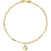 Devata Sweet Heart Charm With Paperclip Chain Bracelet In Gold