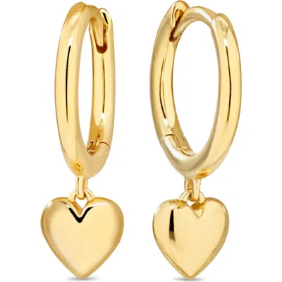 Devata Sweet Heart Drop Hoop Earrings In Gold