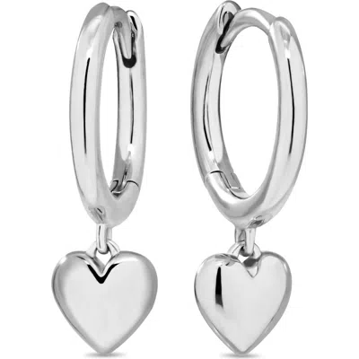 Devata Sweet Heart Drop Hoop Earrings In Silver