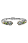 Devata Swiss Blue Topaz, Peridot, Citrine & Sterling Silver Bali Ubud Cuff Bracelet In Silver