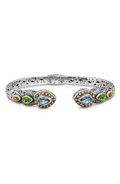 Devata Swiss Blue Topaz, Peridot, Citrine & Sterling Silver Bali Ubud Cuff Bracelet In Silver/gold/blue